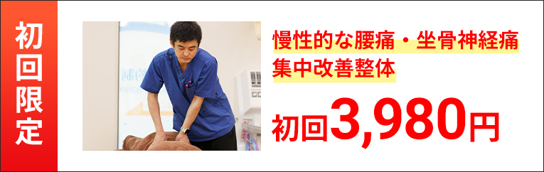 慢性的な腰痛・坐骨神経痛　集中改善整体　初回3980円